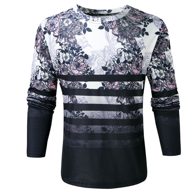 Pompotops T-shirt à Manches Longues Imprimé Col Rond Style Ethnique Automne pour Hommes en Solde