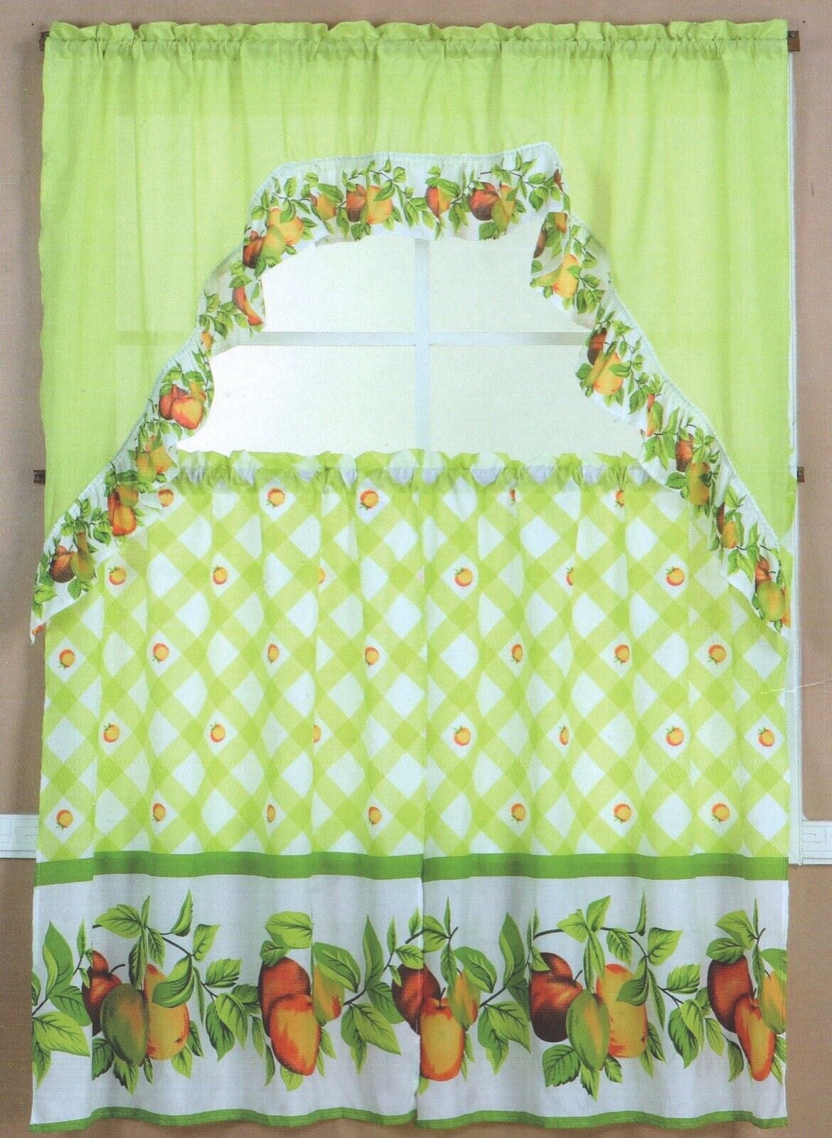 Kitchen Window Curtain Set 2 Curtains + Valance 60"X36"