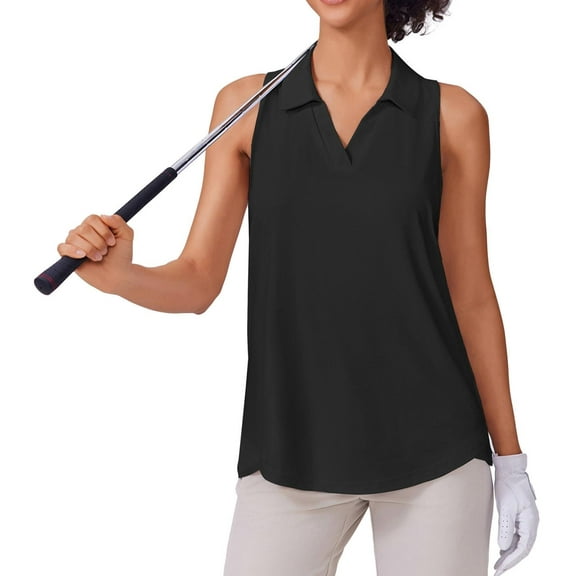 Pinspark Golf Shirts for Women Sun Protection Tennis Tank Top with Collar V Neck Racerback Athletic T-Shirt Lightweight Workout Tops Sleeveless Yoga Shirt