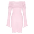 thumbnail image 4 of Blmnix Bodycon Women's Dresses Off the Shoulder Sexy Dresses Under Dresses Pink Boat Neck Mini Long Sleeve Antimicrobial Protection Womens Casual Dress,M, 4 of 5