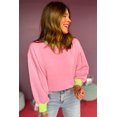 thumbnail image 3 of Boxy Fit Pink Colorblock Sweatshirt for Autumn and Winter - Long Sleeve and Crew Neck, 3 of 12