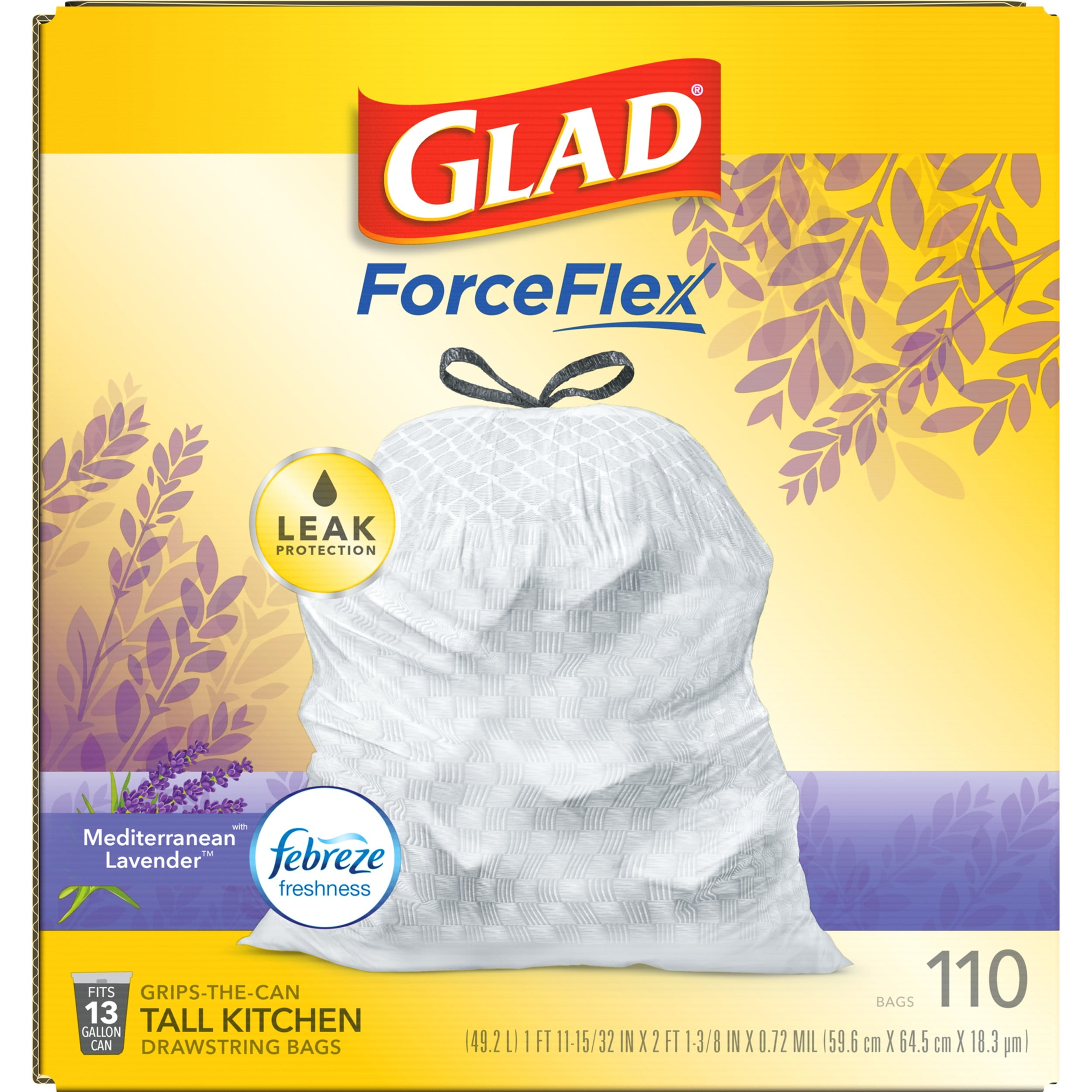 Glad ForceFlexPlus Tall Kitchen Drawstring Lavender with Febreze Trash Bags,  34 ct - King Soopers