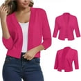 thumbnail image 4 of CILENON Plus Size Lightweight Jacket Women's Solid Color Knitwear Elegant Simple Versatile Short Coat Women's Cardigan (Hot Pink,L), 4 of 5