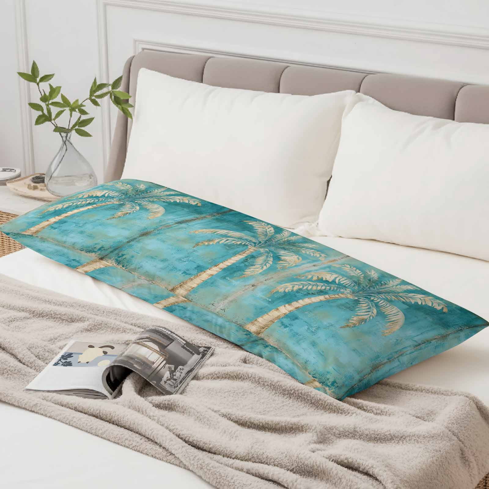 Green Tree Coastal Beach Body Pillow Cover, Pillowcase Protectors with Zipper, Breathable Decorative Throw Pillow Case Cover, Vintage Tropical Plant Pillow Shams for Couch Sofa 20x60Inch
