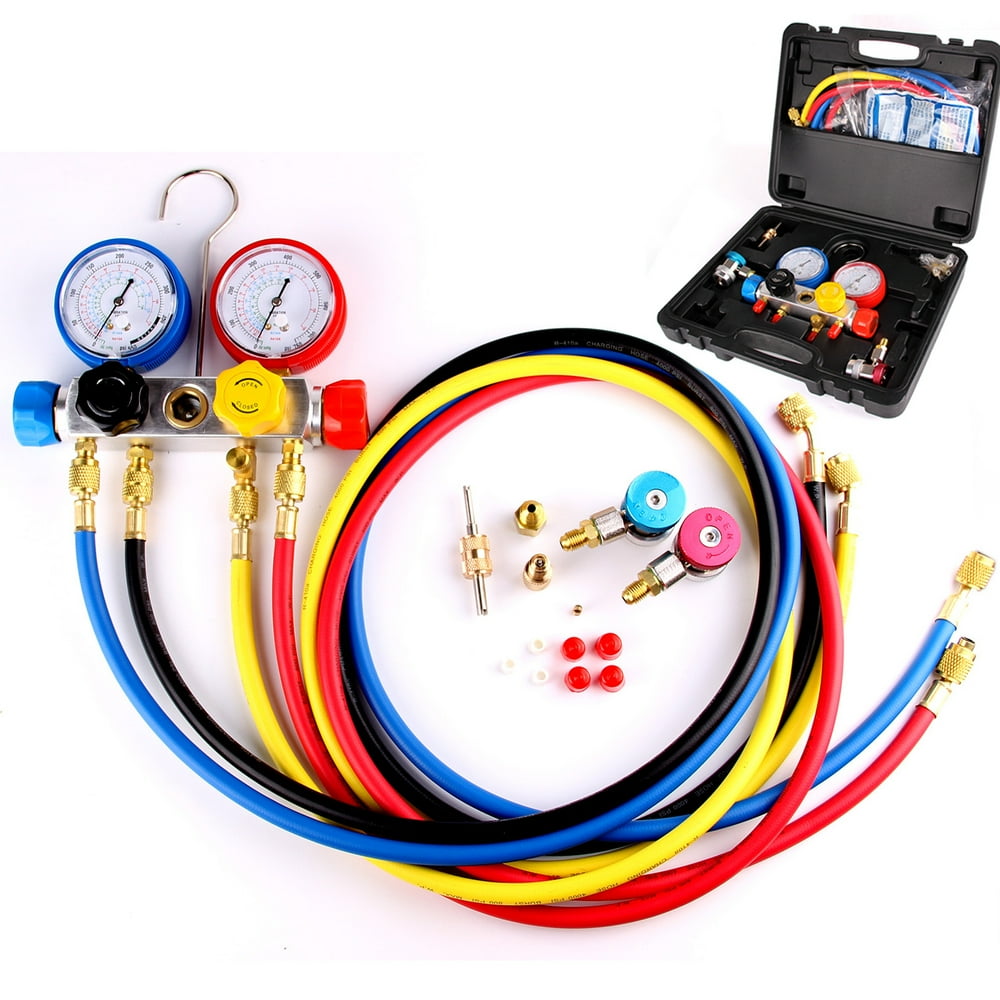 AURELIO TECH 4 Way AC Manifold Gauge Set R410a R22 R134a w/Hoses
