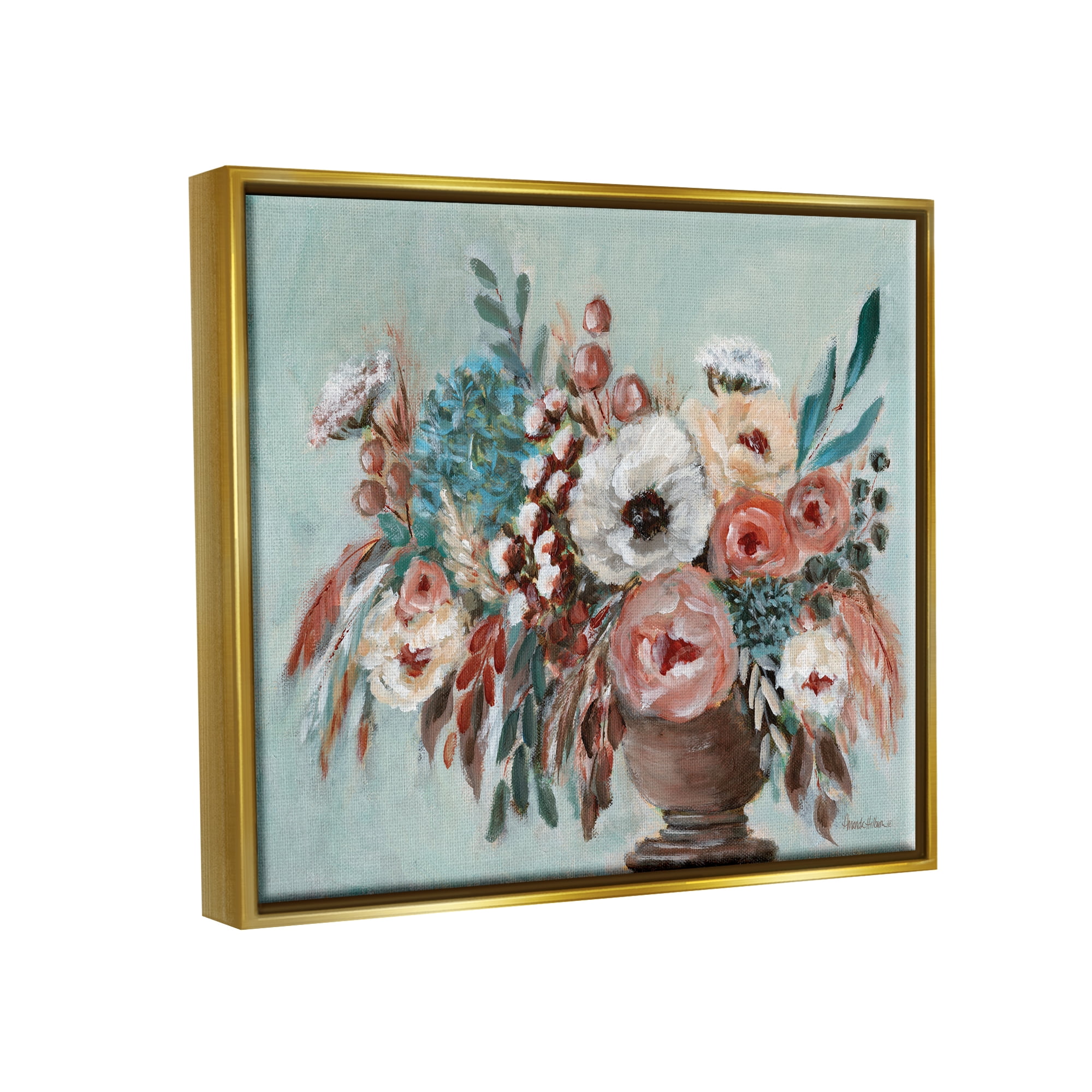 Stupell Industries Rustic Florals Painting Botanical & Floral Painting Gold Floater Framed Art Print Wall Art, 21 x 17