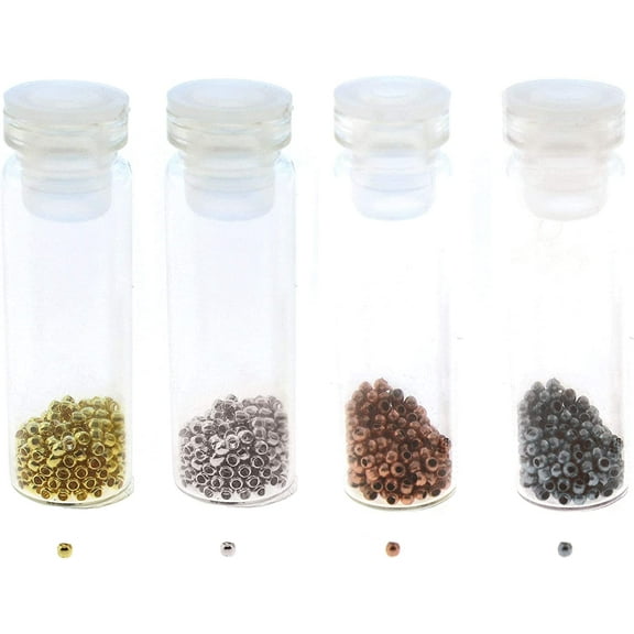 The Beadsmith Basic Elements Crimp Beads, 4 Vials in Assorted Colors, Uniform Round Shape, No Sharp Edges, Designed to Secure The Ends of Jewelry Stringing Wires and Cables