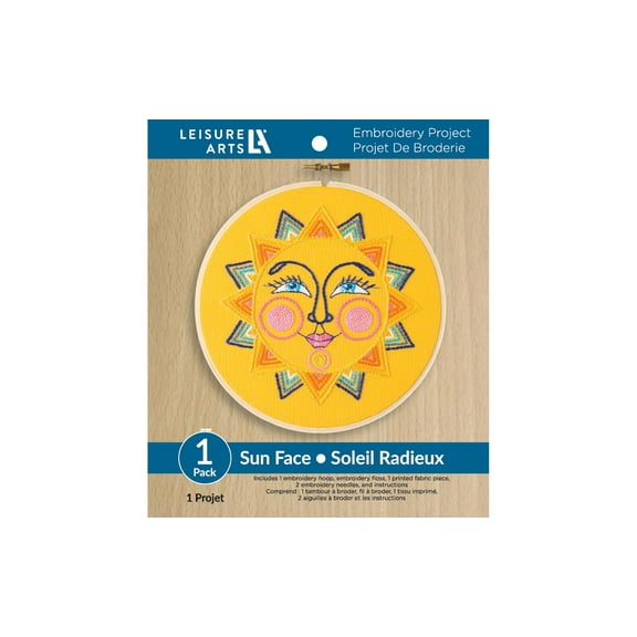 Leisure Arts Embroidery Kit 6" Sun Face - Embroidery Kit for Beginners and Adults, Cross Stitch Kits with Patterns, DIY Starter Set for Seasonal Craft Projects