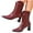 Red, variant on LOVZFMLL Cowboy Boots for Women Mid Calf Chelsea Boots Side Zipper Square Toe Slip Resistant Mid Block Heel Leather Casual Fall Winter Boots