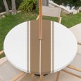 thumbnail image 6 of Round Outdoor Tablecloth with Umbrella Hole and Zipper, Brown Solid Color Texture Fitted Table Cover with Elastic Edge for 55-60 Inch, Simple Brown Stripes Waterproof Patio Tablecoths for Picnic, 6 of 9