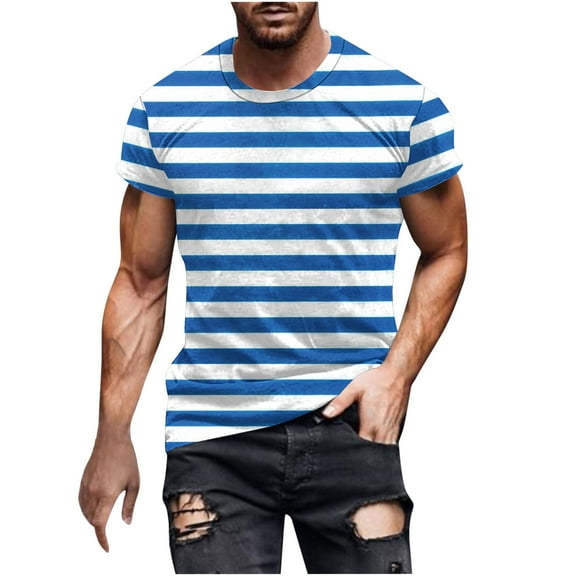 M-5XL Stripe T Shirts for Men Big and Tall Plus Size Short Sleeve Pullover Tees Shirt Casual Crewneck Comfort Basic Going Out Tops