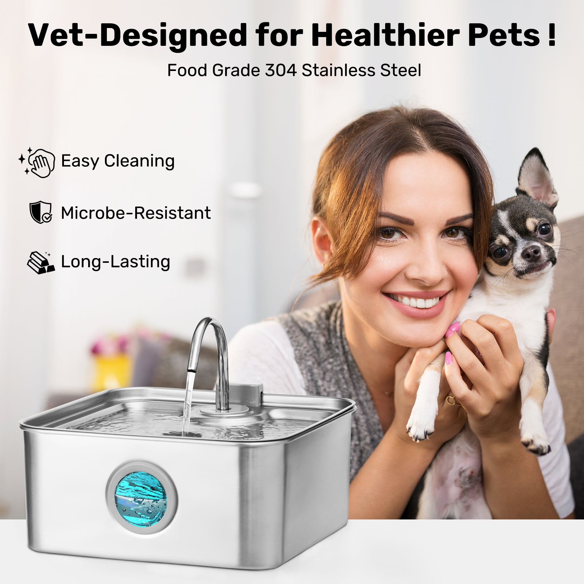 FUKUMARU 7L Dog Water Fountain, Stainless Steel Automatic Cat Fountain with 3 Filters