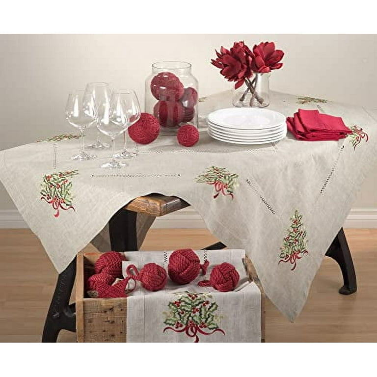 Fennco Styles Laser-Cut Hemstitch Table Runner - 14"x90", Red, Polyester, For Dining & Events