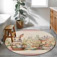 thumbnail image 3 of Round Area Rug 4ft, Spring Floral Eater Bunny Non-slip Area Rugs for Living Room/Bedroom/Bathroom/Kitchen, Colorful Eggs Rustic Red Washable Throw Floor Mat Indoor Outdoor Entrance Doormat, 3 of 9