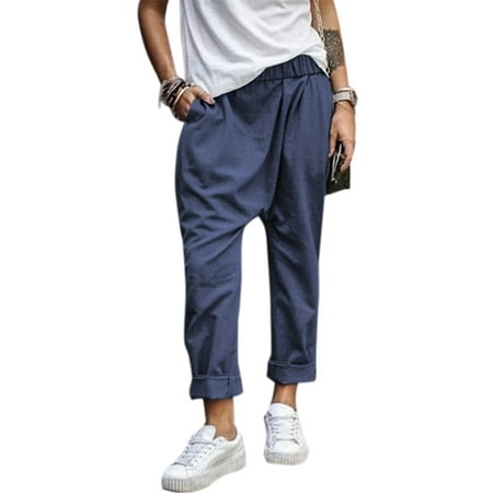 Women's Plus Size Elastic Waist Harem Casual Loose Pockets Long Pants