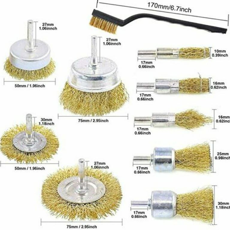 QXKE 10Pcs Small Brass Wire Brush Disc Brush Cup Brushes Round Brush for  Drill Tools
