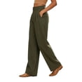 thumbnail image 5 of VEKDONE Women's Formal Dress Pants Solid Color Bissiness Straight Trousers Summer Casual Elastic Waist Suit Pants Button Zipper Office Work Long Pants with Pockets Army Green XXL, 5 of 5