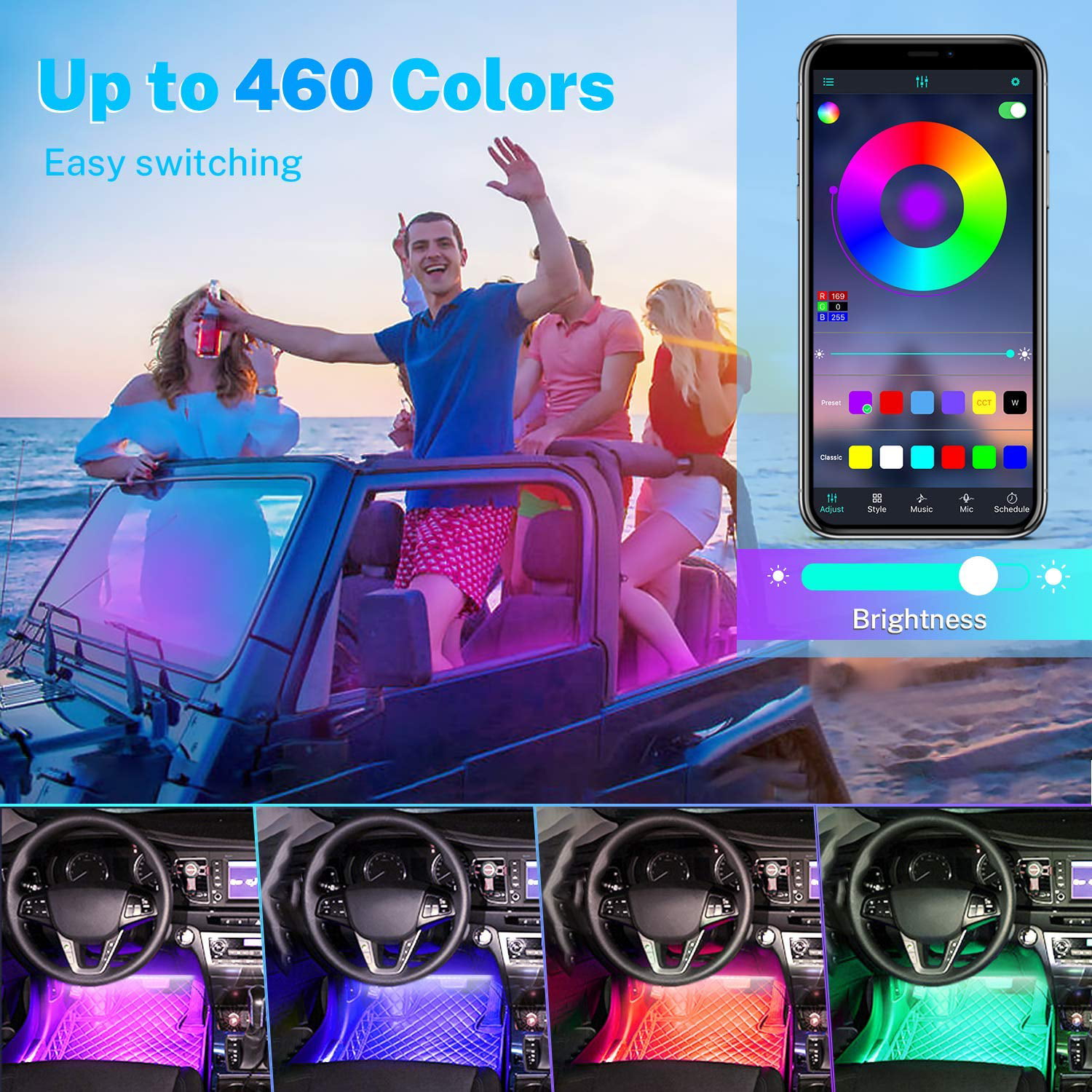 Hovano Car LED Lights, App Control with Smart Car Interior Lights,DIY Mode  and Music Mode,RGB Inside Car Lights,48 LEDs Lights for Car with Car