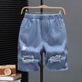 thumbnail image 6 of Ticikt Boys Ripped Raw Hem Denim Shorts Elastic Waist Straight Leg Jean Shorts Casual Summer Skort,Color:Blue,Size:7-8 Years, 6 of 9