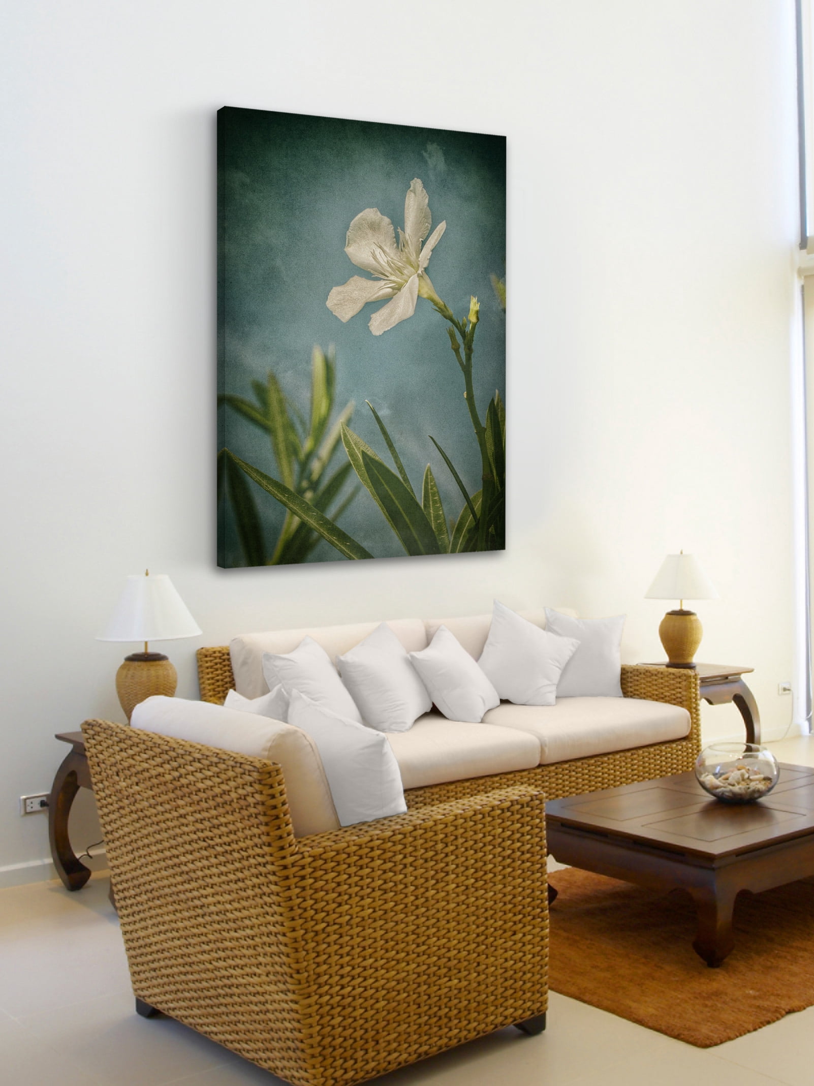 "White Flower Left" Painting Print on Wrapped Canvas