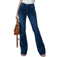 thumbnail image 4 of Fgnfyis Casual Solid Flared Pants Stretch Pants for Women High Waist Bootcut Comfortable Everyday Elastic Denim Trousers with Wide Leg Pants for Women Blue S, 4 of 5