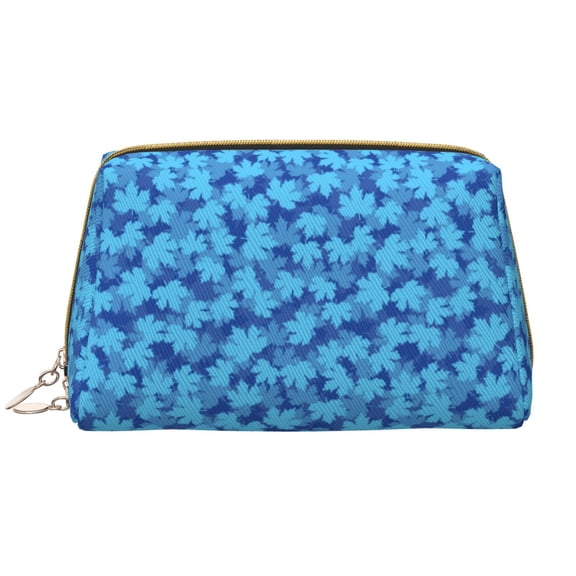 Rateoe Blue Maple Leaf for Travel Makeup Bag,Large Capacity Cosmetic Bags for Women,Waterproof Portable Pouch Open Flat Toiletry Bag Make up Organizer