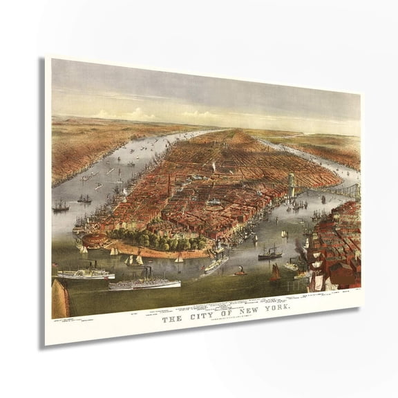 Vintage 1870 Map of New York City Poster Vintage Map Wall Art - Panoramic New York City Wall Map - NYC Vintage Map - Vintage New York Poster - NYC Map Wall Art