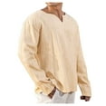 thumbnail image 2 of Tuphregyow Men's Cotton V Neck Casual Tops Clearance Quick Dry Regular Fit Basic Designed Shirts Work Office Hiking Blouse Solid Trendy Leisure Long Sleeve Loose Tunics New Style Khaki XL, 2 of 6