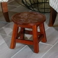 thumbnail image 3 of Round Stool, Wooden Step Stool, Shoe Stool for Living Room, Bedroom, 11" Children's Stool, Mini Side Table, Wood Ottoman, Cherry + Butterfiles, 3 of 4