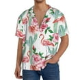 thumbnail image 3 of Vsdgher Flamingo Flower Print Men's Wrinkle Free Untucked Cuban Shirt Business Casual Button Down Shirts Short Sleeve Shirt, 3 of 7