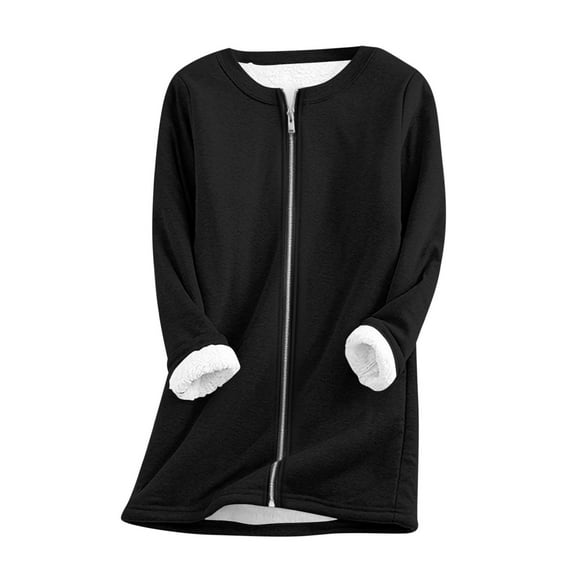 Women Sherpa Fleece Jacket Zip Up Long Coat Winter Warm Hooded Outerwear Soft Plush Cardigan with Pockets