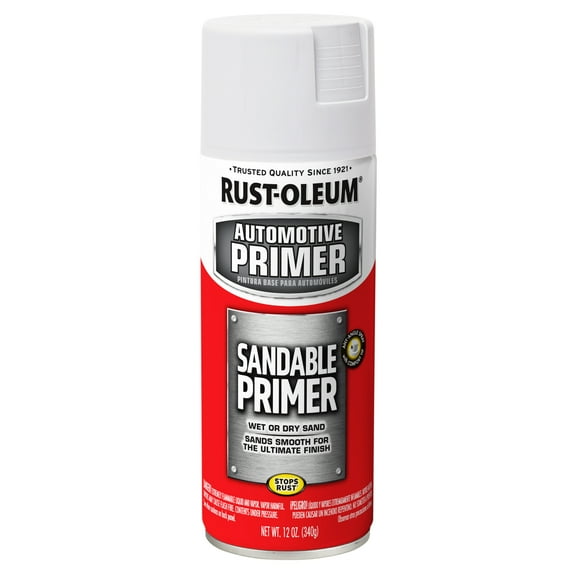 6 Pack, White, Rust-Oleum Automotive Flat Sandable Primer Spray-260737, 12 oz