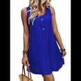 thumbnail image 3 of Vestido Corto Informal Sin Mangas con Cuello Redondo y Botones Al Frente para Mujer Azul Real S, 3 of 10