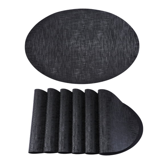 Placemats Set of 6 Leather Placemats for Kitchen Dining Table Decor Washable Heat Resistant Table Place Mats Black Gold 16.9x11.8inch