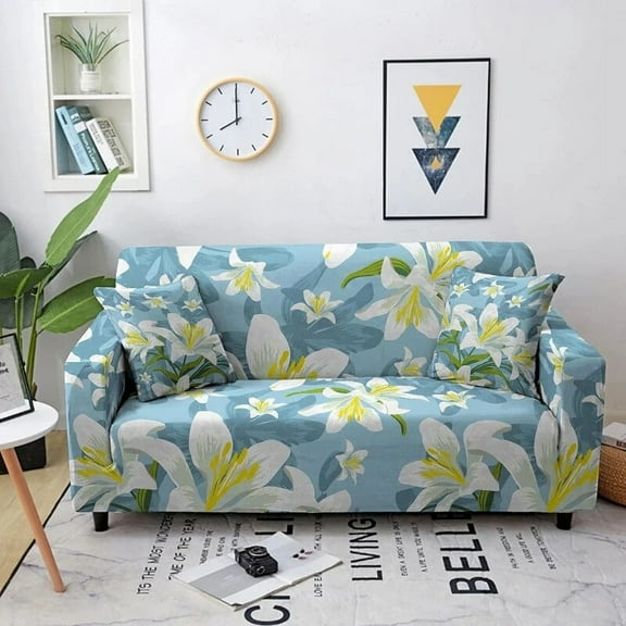 Pure Lily Flower Printed Sofa Cover Household Living Room Full Package Elastic Dust Cover rative Combination Sofa Universal