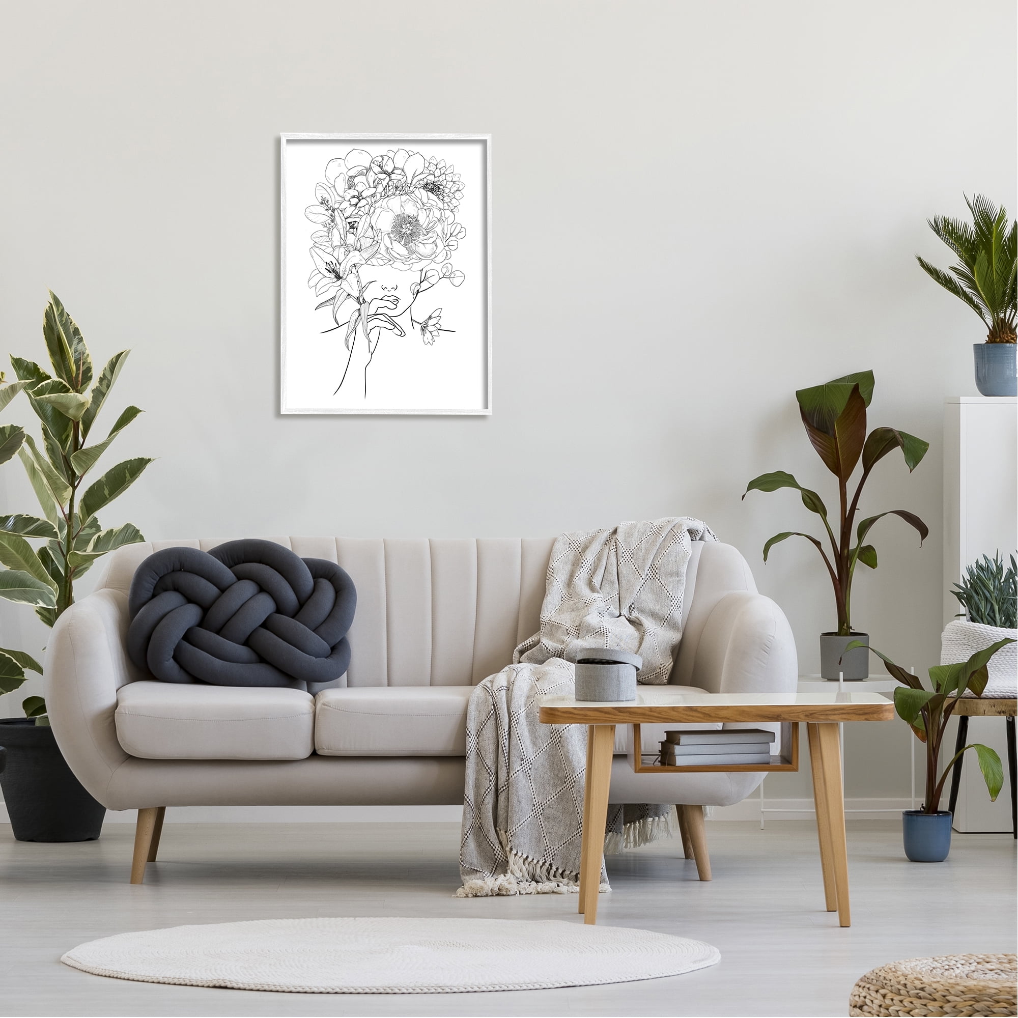 Stupell Industries Line Drawing Botanical Floral Bouquet Over Person Face  Framed Wall Art, 24 x 30, Design by Ros Ruseva 