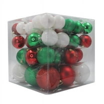 Ball Ornaments, Red, Green & White - Pack of 62