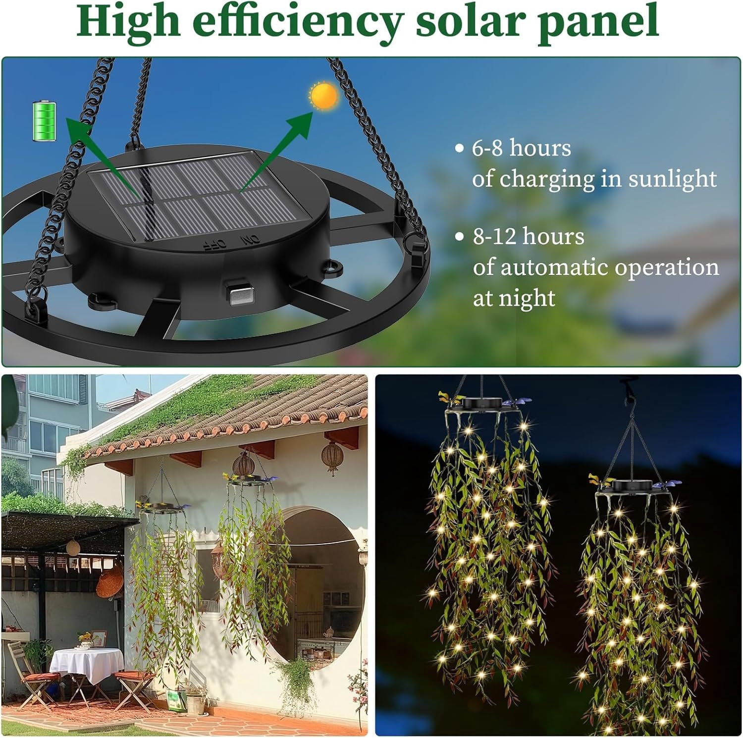 Swiftyle 2 Pcs Solar Powered Hanging LED String Lights Waterproof Outdoor Patio Garden Decor Lighting