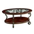 thumbnail image 3 of Royard Oaktree Oval Coffee Table w/Glass Top & Shelf, Traditional Cocktail Table w/Metal Scroll Legs, 3 of 7