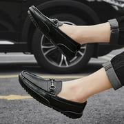 Winter Men's Casual Loafers Slip On Outdoor Fuzzy Furry Loafers Leather Warm Comfortable Shoes Male Driving Shoes Moccasins Classic Penny Loafer Flats Boat Shoes
