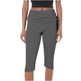 thumbnail image 2 of ABATAB Capri Leggings for Women Fold over Gym Yoga Crop Pants Stretch Casual Slim Fit Athletic Exercise Summer Outfits, 2 of 5