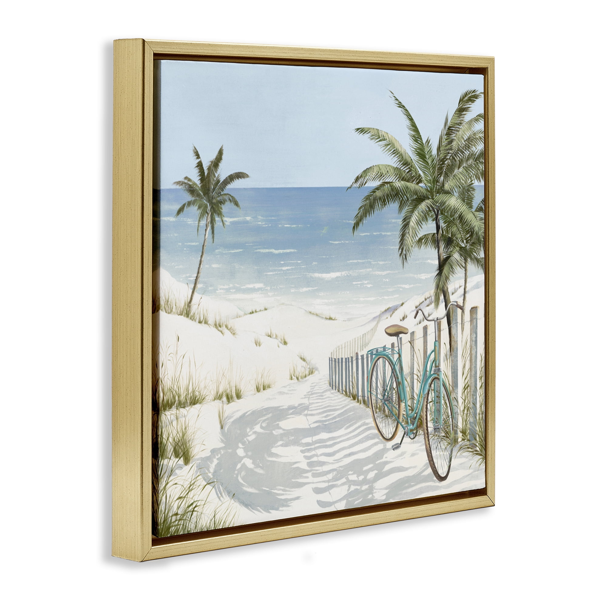 Stupell Industries Beach Bike Coastal Scene Gold Framed Floater Canvas Wall Art, design by Lorenzo Collective