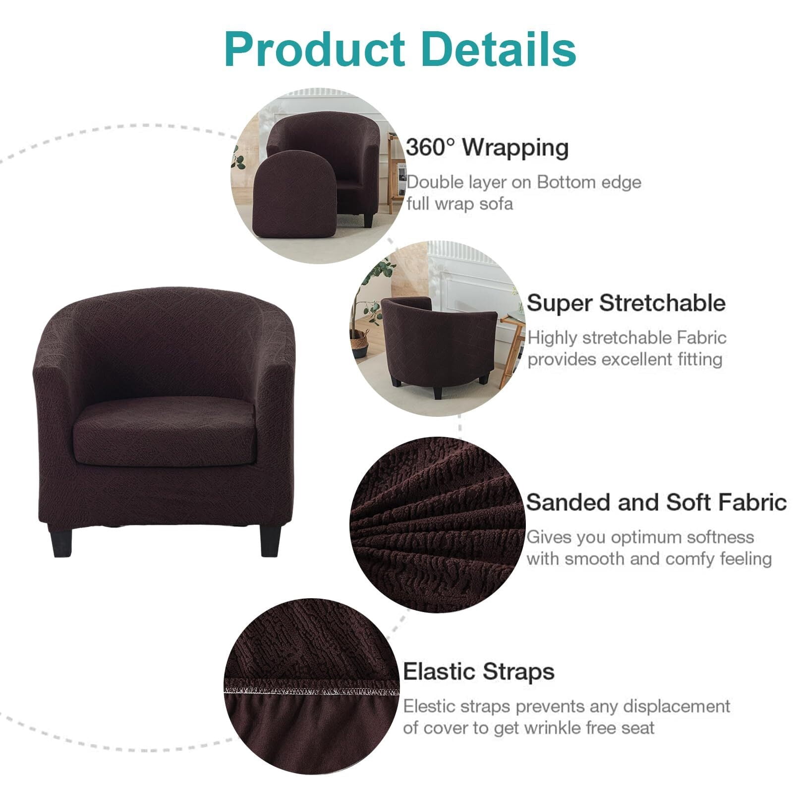 LKJYER Club Chair Slipcover 2-Piece Stretch Barrel Chair Slipcovers Tub Chair Slipcovers Soft Spandex Armchair Covers Swivel Chair Cover Sofa Cover Furniture Protector for Living Room