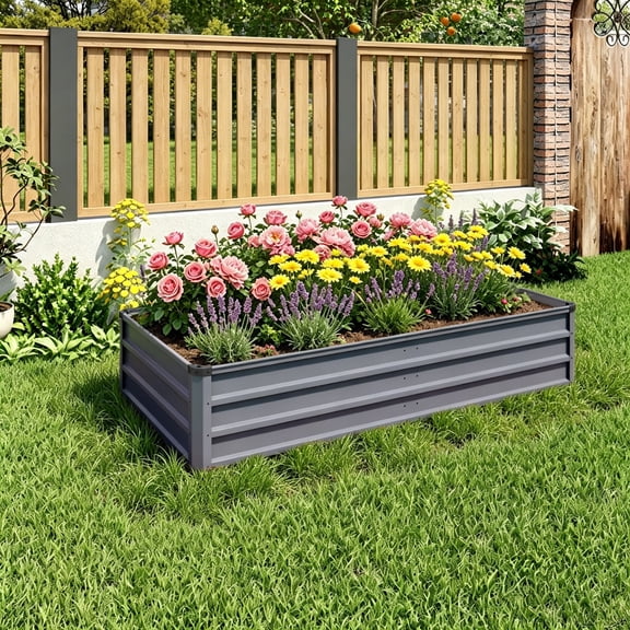 6x3x1ft Large Galvanized Steel Raised Garden Bed,Rectangular Planter Box for Outdoor Plants, Garden Planters & Raised Beds for Backyard Ground Gardens Growing Vegetables, Flowers, Grey