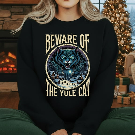 Beware of the Yule Cat Sweatshirt, Icelandic Christmas Cat Shirt, Scary Yule Cat Sweater, Creepy Gothic Holiday Winter Gift Top