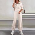 thumbnail image 2 of Womens 2 Piece Sets Casual Sets High Waisted Spring Summer Lapel Casual Solid Color Short Sleeved Wide Leg Pantsuit, 2 of 7