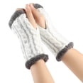thumbnail image 4 of Winter Gloves for Women Fitness Thumbhole Wool Touch Screen Knitting Sport Fingerless Mittens White, 4 of 4