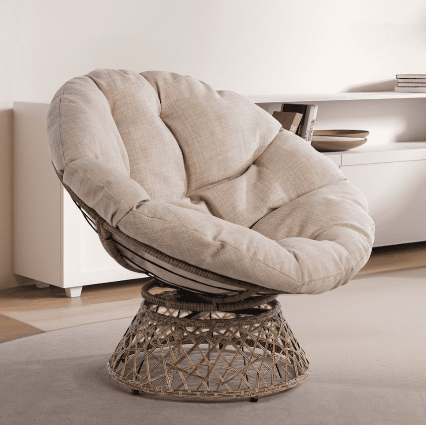 Aile 360 Swivel Comfy Papasan Chair with Fabric Cushion, Sturdy Metal Frame  (Graphite Stone - Brown Frame)