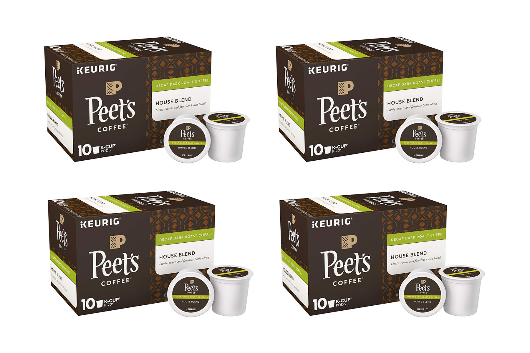 Peet's Coffee And Tea Decaffeinated House Blend Dark Roast K Cups Pods