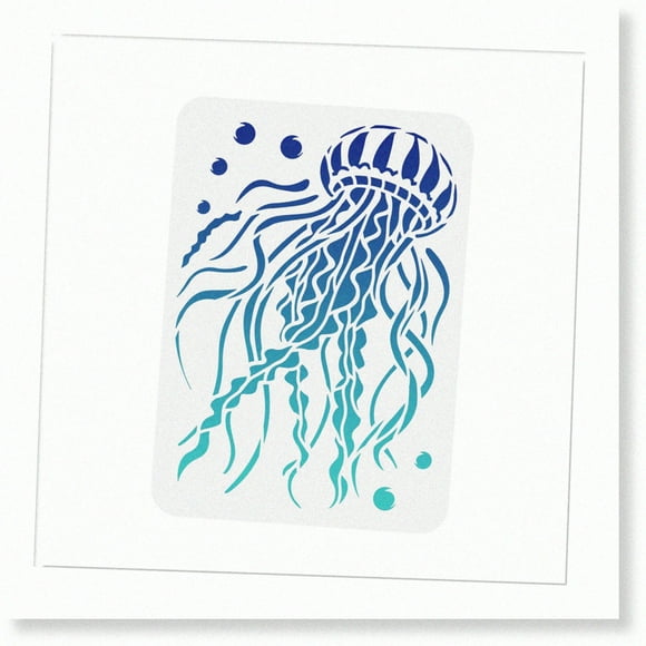 Oceanic Art: Jellyfish 11.7x8.3 inch - Reusable Seashore Reef Fish Marine Life Theme for Wood, Paper, Fabric, Floor, Wall Painting